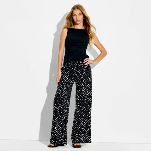 Women's Low-Rise Baggy Leg Linen Pull-On Pants - Wild Fable