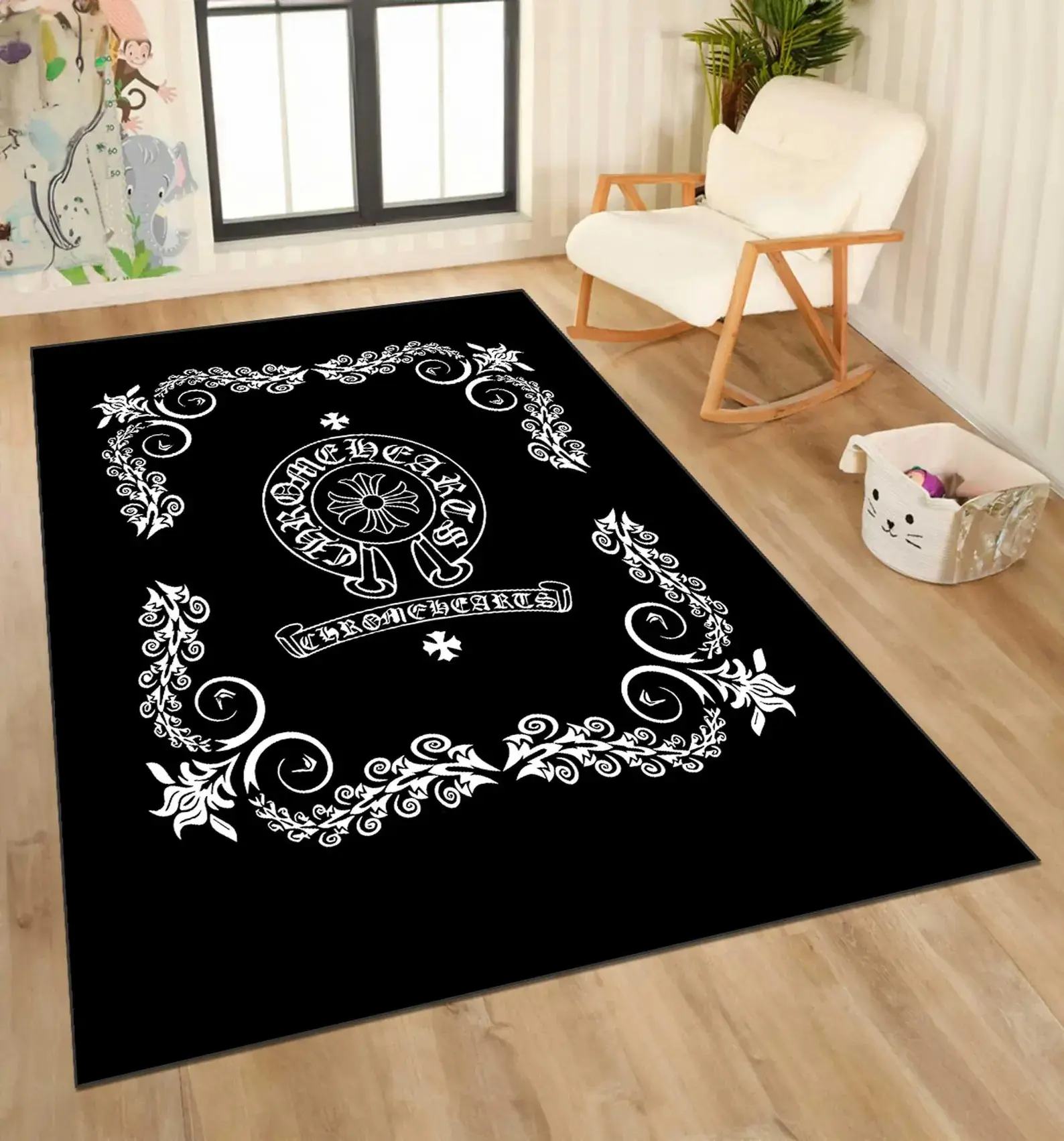 Chrome Black Area Rug - Machine Washable, Non-Slip Indoor Carpet for Living Room, Office - Home Decor, Housewarming Gift