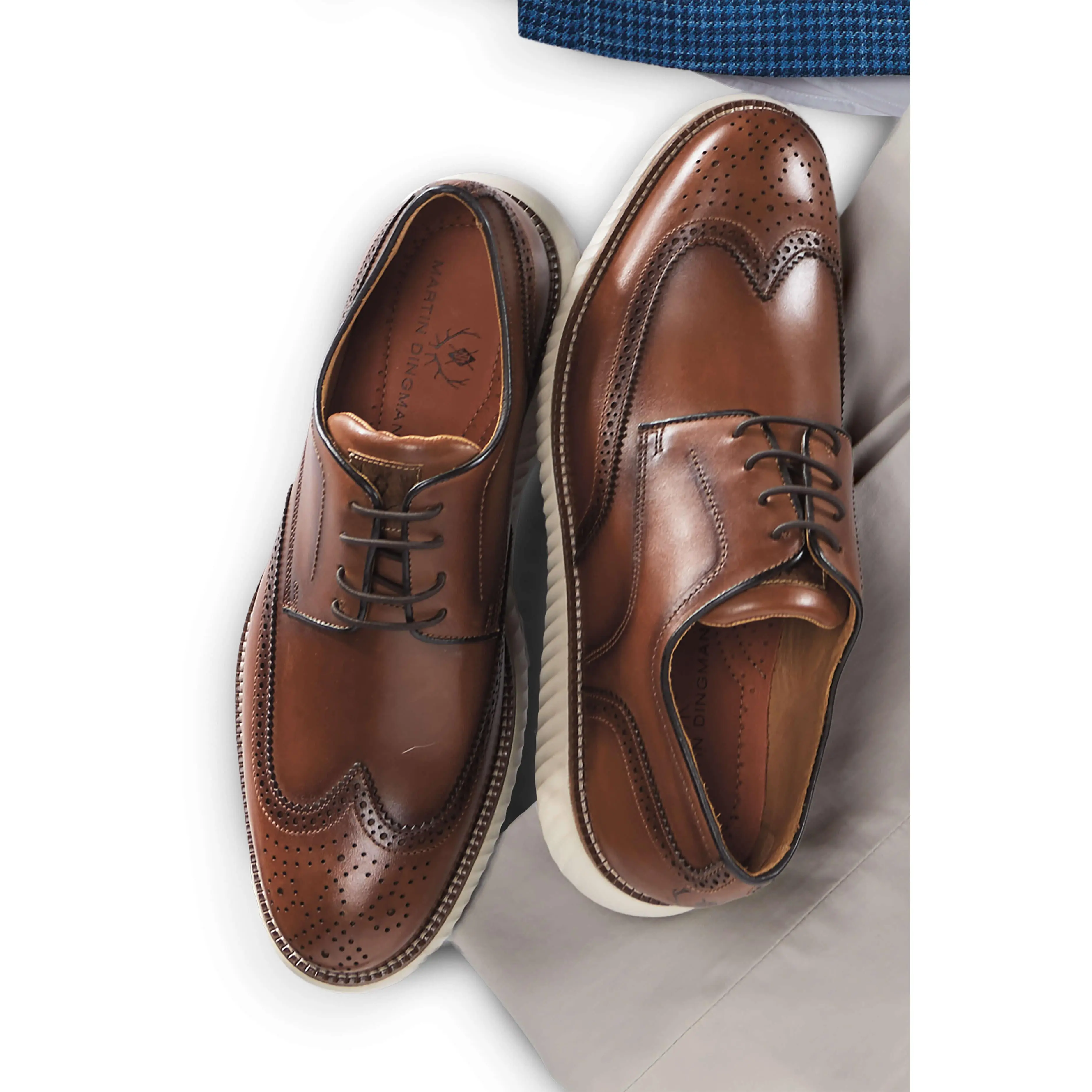 Men's Saddle Wingtip Leather Oxfords - Classic American Style Slip-on with Elastic Laces and Lightweight Rubber Sole, Shoe, Closed, Classic American Style Men's Oxfords, Americana Men's Oxfords