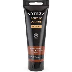 ARTEZA Acrylic Paint, Burnt Sienna Color, (120 Ml Pouch, Tube), Rich Pigment, Non Fading, Non Toxic, Single Color Paint for Artists & Hobby Painters Arteza