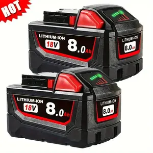 2 Pack 8.0Ah 18V Replacement Lithium Ion XC Battery for Milwaukee M18 Battery Pack Compatible with Milw M18 Lithium Battery 48-11-1890 48-11-1850 48-11-1828 48-11-1820 48-11-1815 Cordless Tools Extended Capacity Battery for 18V 144Wh 8.0AH Battery