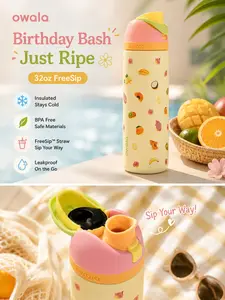 [NEW2026] Owala FreeSip 32oz Just Ripe Fruit Edition Insulated Stainless Steel Water Bottle with Leakproof Lid for Sports & Travel Drinkware Birthday Bash New 2026
