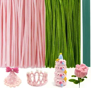 480PCS Pink Pipe Cleaners Flower Kit with Floral Wires Yellow Stamen and Floral Tape, Fluffy Pipe Cleaners Craft Supplies, DIY Flower Kit for Wedding Mother's Day Gift, Holiday Decoration