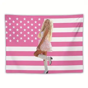 Best Megan Moroney themed Tapestry pink and white national flag wall hanging, suitable for bedroom, living room, and dormitory decoration