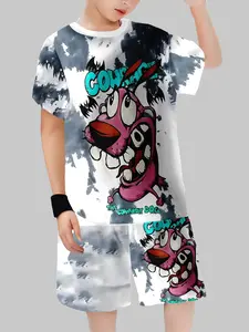 Cartoon Dog Printed Short Sleeve T-Shirt + Matching Shorts Set, Casual Trendy Sportswear Two-Piece Set, Spring & Fall Fashion