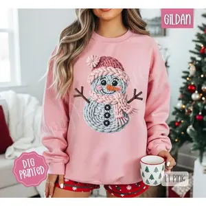 Knit Snowman Sweatshirt, Trendy Women’s Christmas Sweater