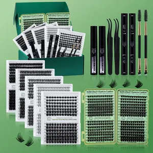 Eyelash Extension Kit, 280-Piece False Eyelash Set with 2 Glues, 2 Eyelash Removers, 2 Tweezers and 2 Brushes, Professional DIY Lash Cluster Eye Makeup Tool, DIY Eyelash Clusters