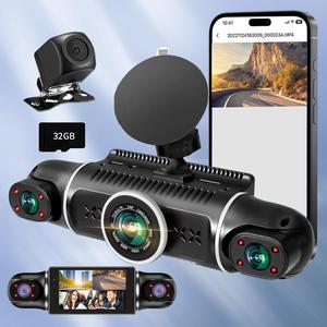 4-channel dash cam, fhd 1080p dash cam front & rear, 2k front +1080p inside*2 car camera with 32gb card, built-in wifi gps, loop recording, wdr, night-vision, vehicle, autos electronics, dashcam