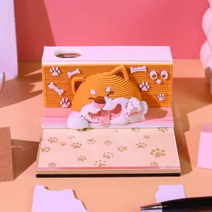 3D Hand-Torn Paper Sculpture Corgi, Smiling Memo Pad Sticky Notes, Cute Desk Decor for Office Home, Acrylic Display Box Included, Novelty Gift for Christmas New Year Birthday Valentine's