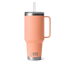 YETI Rambler 25 oz Tumbler with Handle and Straw Lid, Travel Mug Water Tumbler, Vacuum Insulated Cup with Handle, Stainless Steel, Lowcountry Peach