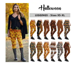 Halloween Leggings #1 - Pumpkin Leggings, Bats Orange Gingham Jack o Lantern, Scary Fun Women's Athletic Fashion, Goth Costume Party Gift