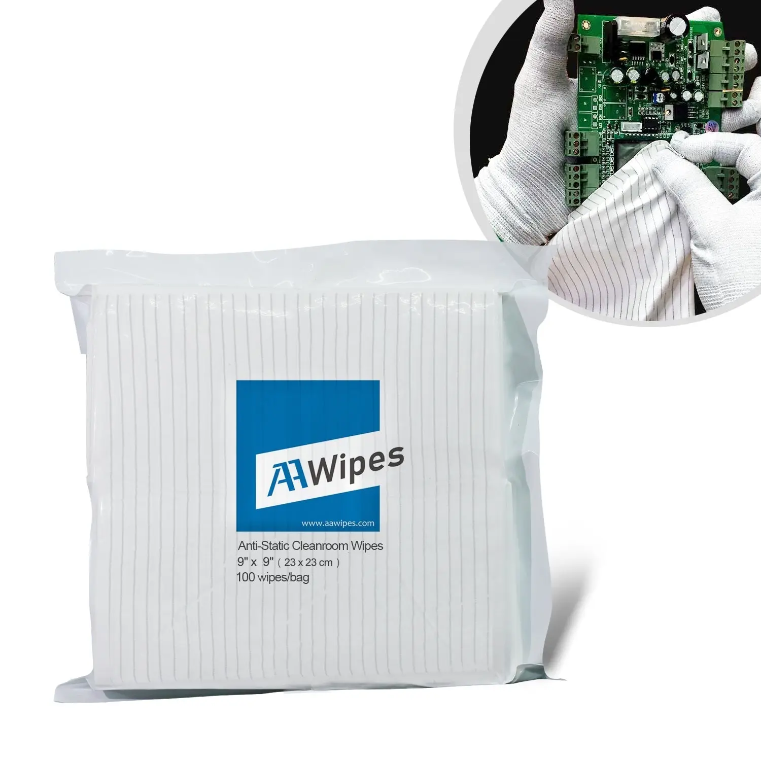 ESD Cleanroom Wipe Safe Electrostatic Discharge ESD-Safer Polyester Wiper (9"x9"), 1000 Wipes/10 Bags /Case, Cat. # CE16009