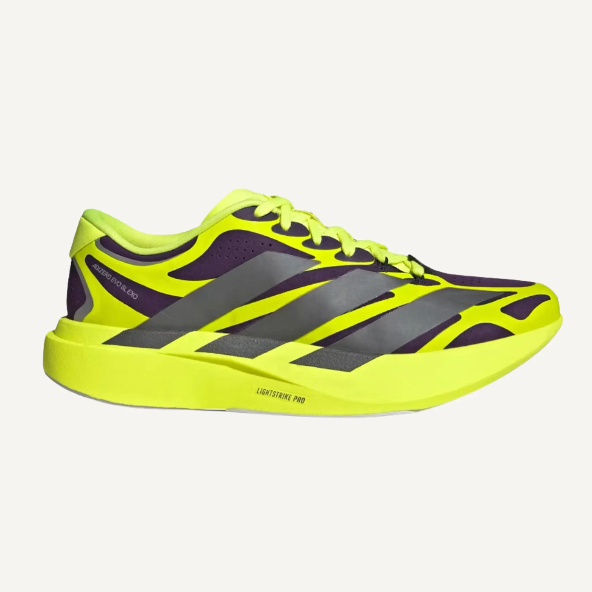 Adidas Men's Running Sneakers - Yellow Adizero EVO SL EXO KI4772, All Seasons, Multi-Size, Striped, Lightweight Foam Design, Full-Length Lightstrike Pro Midsole, Paved Road Performance, US Men's Sizing