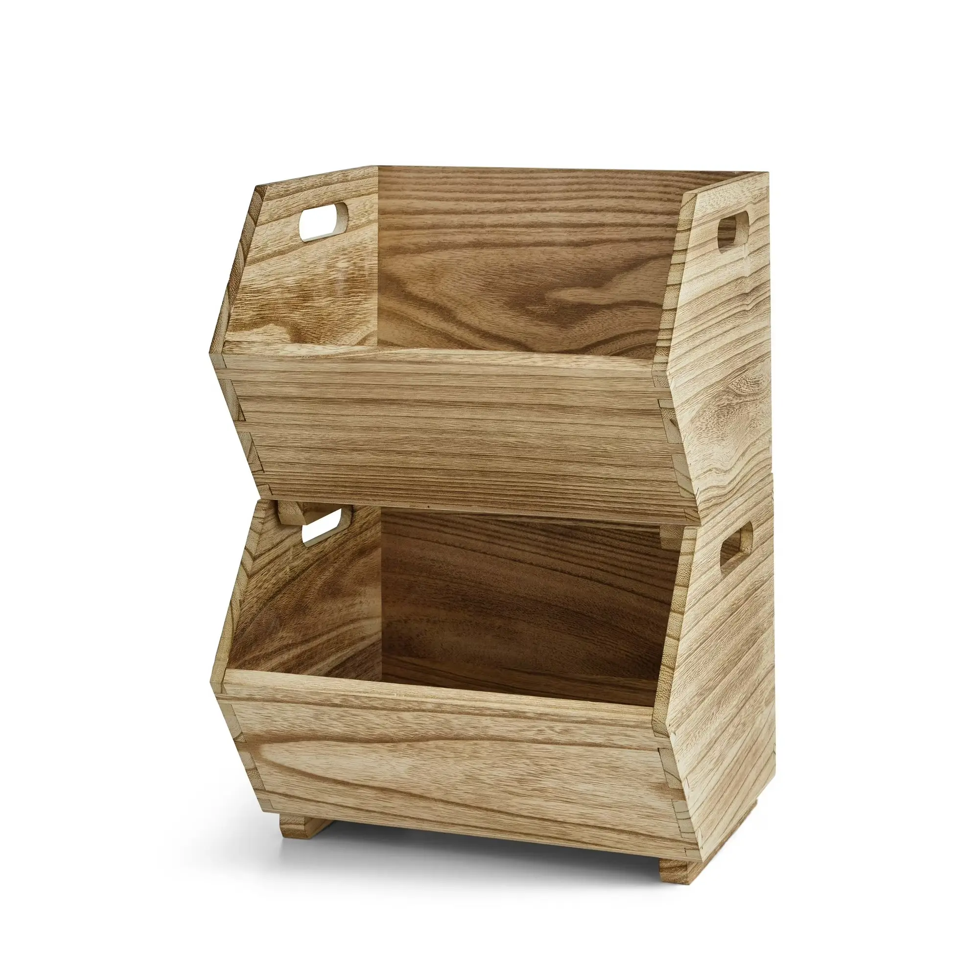 2-Pack Natural Wood Open Front Stackable Storage Bins, Home Organizer Baskets for Home Supplies