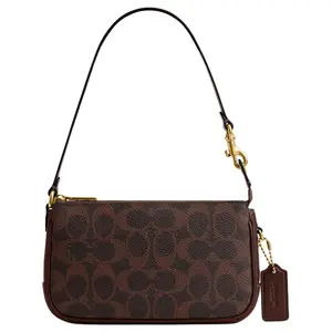 Coach Plaza 18 Small Leather Handbag with Brass Hardware for Women in Maple Brown