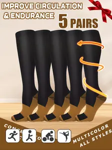 5 pairs of men's and women's compression socks wide calf men's and women's booster socks for circulation, running, nurses, pregnant women Support for blood circulation Various colour patterns available