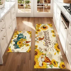 2Pcs Sunflowers in Summer Floor mat set including farmhouse kitchen Rug dining room flooring laundry room decorative carpet mat Home Decor Rug