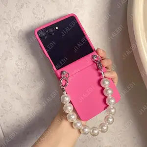 Pearl Bracelet Chain Hinge Rose Phone case For Samsung Galaxy Z Flip 7 6 5 4 3 flip6 zflip7 7FE Protective Cove