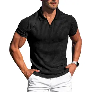 Collared Shirts For Men Ribbed Knit Slim Fit Polo Short Sleeve  Mens V Neck T Casual Stylish