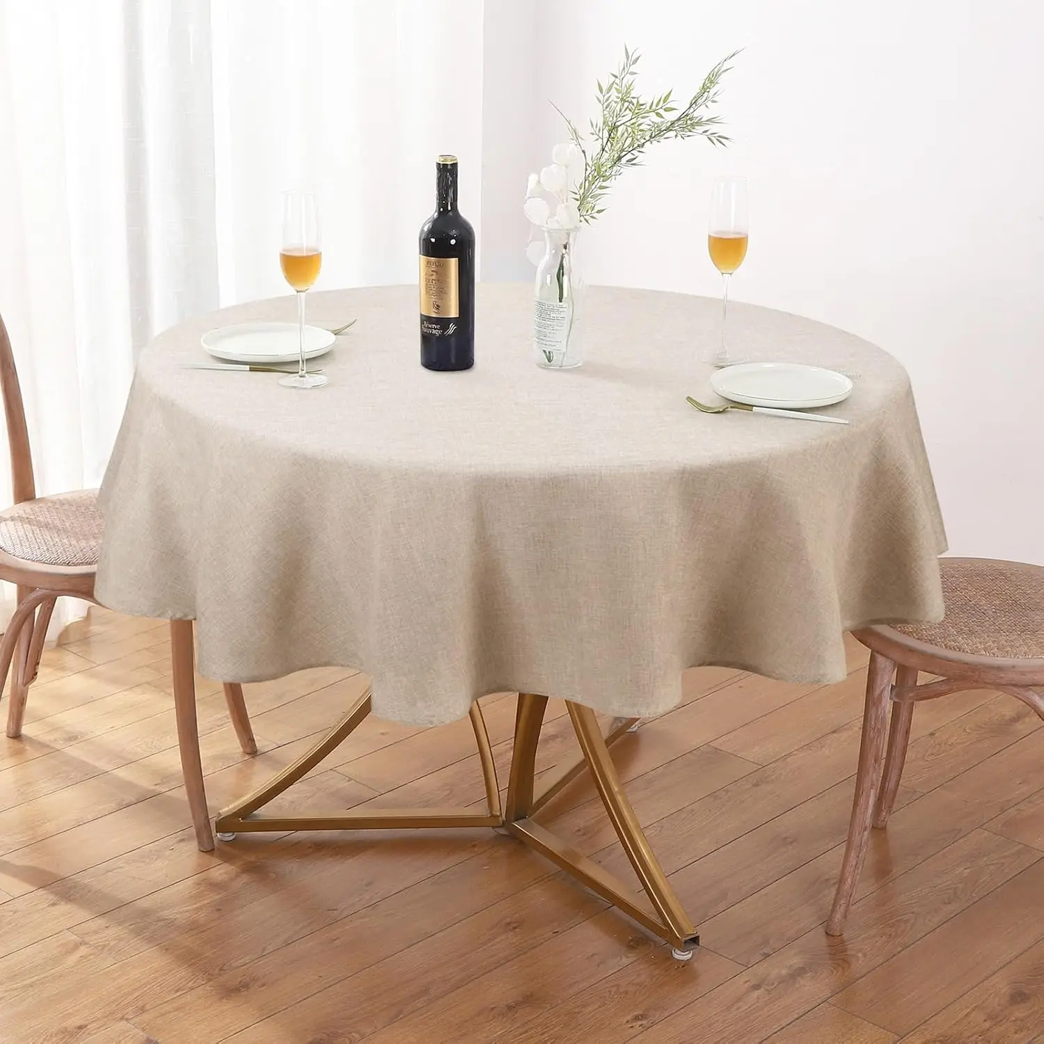 Textured Linen 60 Inch Round Tablecloth Up to 40'' Tables, Waterproof Spill-Proof Wipeable Round Table Cloth Wrinkle Free Circle Dining Table Cover for Birthday Farmhouse Spring Easter Decor