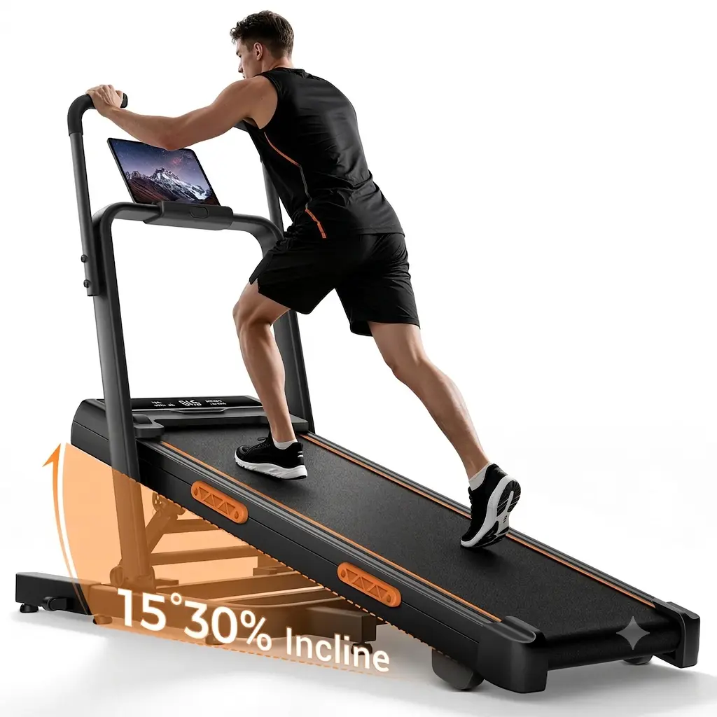 UMAY Under Desk Treadmill & Walking Pad 30% Incline, 3HP Foldable Running Machine with Tall Dual Handrails, 350LB Heavy Duty Capacity Space Saving Treadmill for Home Gym, Suction Tablet Holder