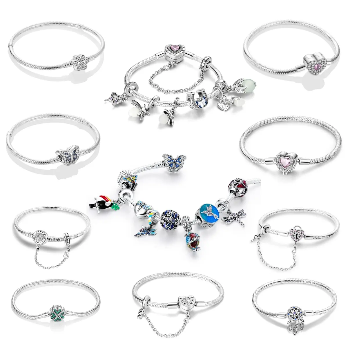 MULA Women's Silver-Plated Bracelet Set - Exquisite DIY Personalized Beaded Bracelet, Beautiful Heart Design, Compatible with All Universal Beads, Ideal Gift for Women