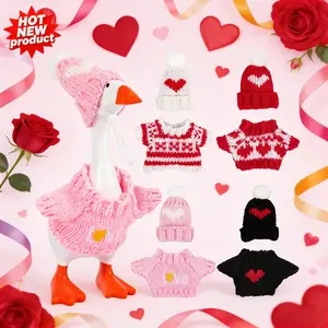 7-Inch 4 Sets  Desktop Goose Outfits  Mini Desktop Goose Valentine's Day Holiday Costumes  Knitted Sweaters with Knitted Hats Desktop Goose Accessories for Magnetic Goose Keychains  Small Animal
