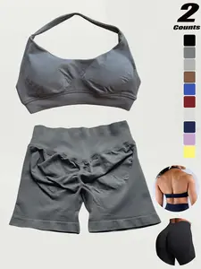 Three-Piece Quick-Dry Running Shorts Set, High Elasticity Ultra-Fine Matte Nylon, Adjustable Backless Seamless Sports Bra with Removable Pads, Sporty Set