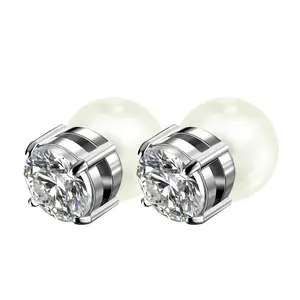 OIDEA Double-Sided Imitation Pearl & CZ Magnetic Earrings, No Piercing Clip-on Fake Earrings for Women Men Teens