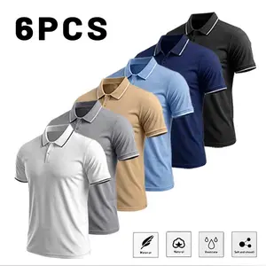 Men’s 6-Pack Short-Sleeve Plain Polo Shirts (Menswear Set) – Comfortable Turn-Down Collar, Breathable Skin-Friendly Moisture-Wicking Fabric, Suitable for Office, Sports, Casual Wear