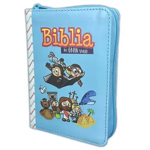 Bible in Spanish for Children My Great Journey Pocketsize with Zipper Reina Valera 1960 Imitation Leather Light Blue