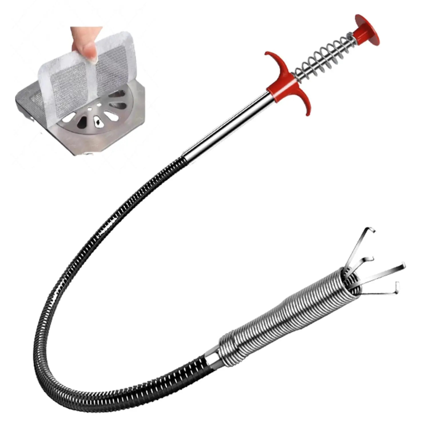 63 Inch Flexible Drain Snake Clog Remover Tool  Sewer Shower Kitchen Bathroom Tub Plunger Alternative Hair Removal Tool(gift 10 Disposable Floor Nets)