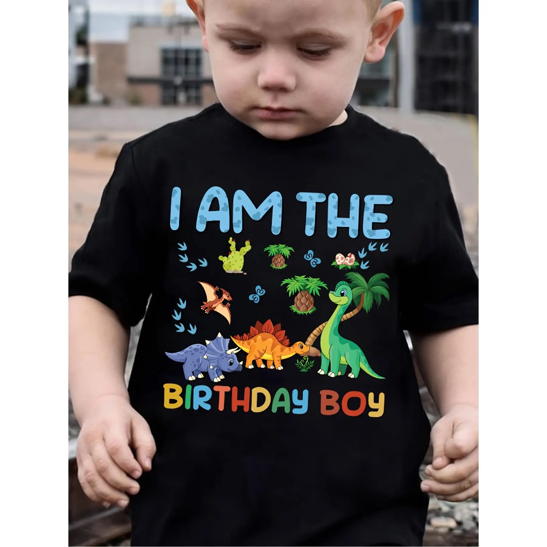 Boy Summer Fashion T-shirt-"I Am Birthday Boy" Dinosaur Print, Cute Short-Sleeved Casual Top, cotton, round Neck, Boy Summer Top| Playful Dinosaur Des