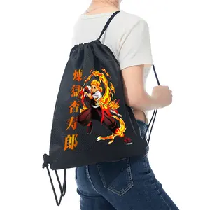 Flaming Sword Anime Character Print Drawstring Backpack for Casual Use School Sports Gym Bag Lightweight Durable for Teens and Young Adults Perfect Birthday Christmas Halloween Gift for Animation and Manga Enthusiasts