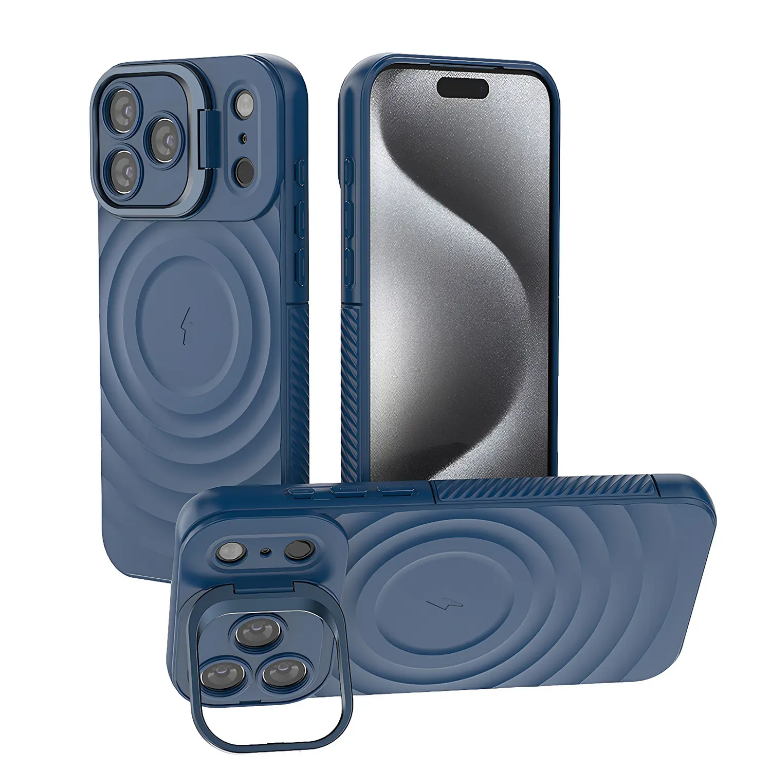 Textured Ripple Magnetic Smartphone Case for iPhone 17 16 15 14 13 Pro Max, MagSafe-Compatible, Handheld Cellphone Cover with Camera Kickstand, Soft TPU Anti-Slip Edge, Military-Grade Shockproof Protection for Devices, Casing, Accessories