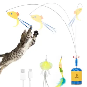 Migipaws Interactive Automatic Cat Teaser Wand Toy with Strong Suction Cup, 70cm Flexible Wire & DIY Bending Design, Rechargeable Cat Exercise Toy with Auto Timer for Indoor Cats