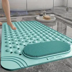 Anti-slip PVC Massage Dot Bath Mat - Light Blue with Colorful Polka Dot Pattern, Rectangular Safety Floor Mat for Showers and Bathrooms, 0.35 Inches Thick, Durable PVC Material, Bathroom Accessory (Model: DM600)