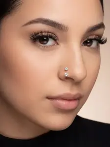 3-Piece Set Horseshoe Nose Ring, Straight Bar Nose, Lip Ring, Tragus Ring, Unisex, Titanium Steel Hypoallergenic, 8mm Inner Diameter, Zircon Barbell Jewelry