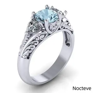 Women’s Creative Couple Simulated Sapphire & Simulated CZ Base Alloy Ring Set, Luxe Engagement Dating Jewelry Anniversary Events & Dreamy Elegant Feminine Holiday Gift Wear