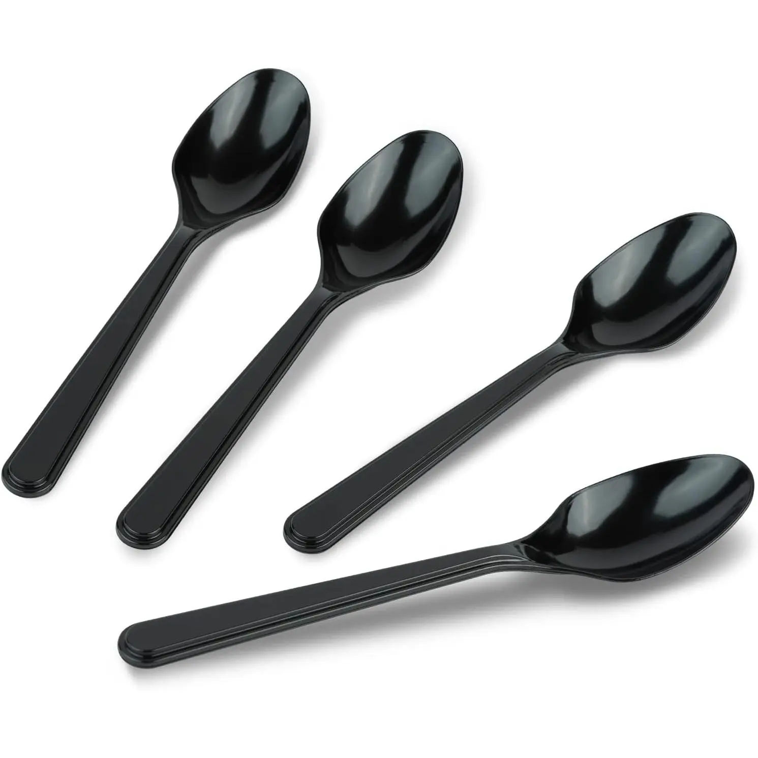 50-Pack Sturdy Thick Crack-Resistant Single-Use Synthetic Black Disposable Plastic Spoons Value Pack, Kitchenware Utensils for Parties