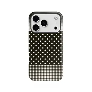 Stylish and minimalist black and white checkered polka dot pattern, durable, shock-absorbing, glossy 2-in-1 phone case, compatible with iPhone 17, 16, 15, 14, 13, 12, 11, X, Samsung and other models. Makes a great holiday gift for friends or family.