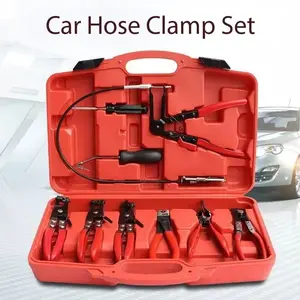 9-Piece Pipe Clamp Set for Automotive Fluid Lines — Straight Pipe Clamps, Throat-Type Clamps, Flexible Curved Cable Clips, Tools long reach