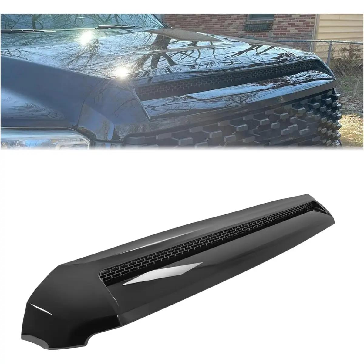 HECASA 100% Brand New Painted Black Plastic Hood Scoop - Vehicle Specific Fit for 2014-2021 Toyota Tundra, 1 Hood Molding, Gloss Finish Upper Grille Bulge Replacement (761800C030, TO1231102, REPT133702)