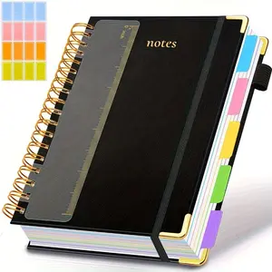 A5 Spiral Notebook with Ruler, 300 Pages Hard Cover, 100gsm Thick Paper, Vintage Style, Leather-Like Cover, Ideal for Work, School, University Planning, Hardcover Spiral Notebook