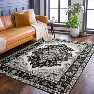 8x10 Area Rugs for Living Room, Vintage Machine Washable Rug,Low Pile Print Large Rug with Rubber Backing Non-Slip Carpet for Bedroom,Kitchen,Dining Room,Home Office,Home Decor,Black,Green, Grey,4x6,5x7,6x9,8x10 Feet