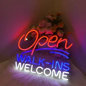 Large Open Walk Ins Welcom Neon Sign,Led Open Business Signs for Shop Bar Club Pub.Super Bright Light Red Open Black Backboard for Barber Shop or Restaurant