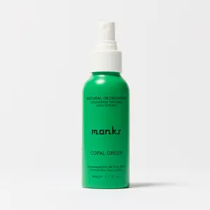 Monks Copal Green - Natural Full-Body Deodorant Spray 100G | Earthy Woody Scent, Organic Ingredients, Non-Toxic, Aloe Vera, Refillable Aluminum Bottle
