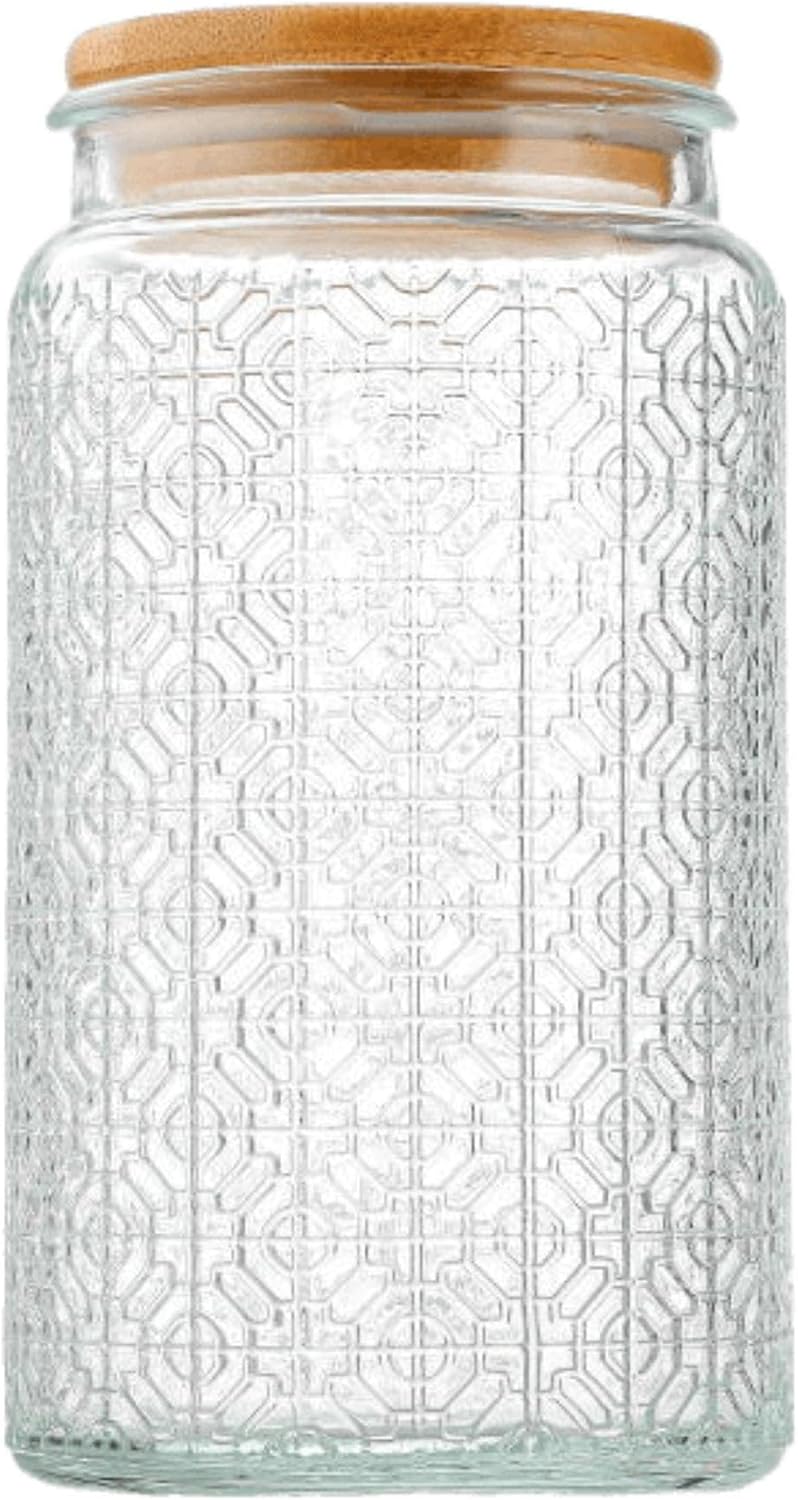 Glass Jar with Airtight Bamboo Lid, 35oz Vintage Glass Kitchen Storage Counter Sealed Jar, Decorative Glass Food Storage Containers for Candy, Flour, Oats, Coffee Bean-new