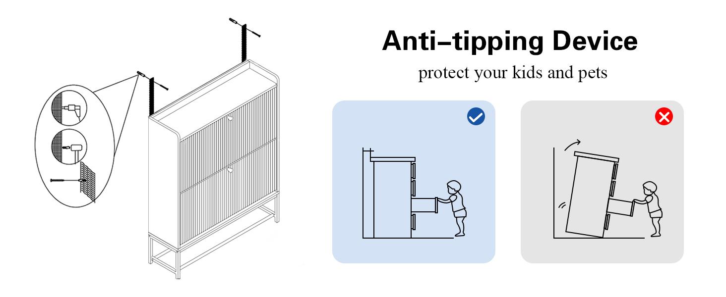 Giratree Fluted Shoe Cabinet with 2 Flip Drawers, Modern Slim Shoe Storage Organizer, Narrow Entryway Shoe Rack, Tipping Shoe Cabinet with Metal Legs for Heels, Boots, Slippers in Entrance