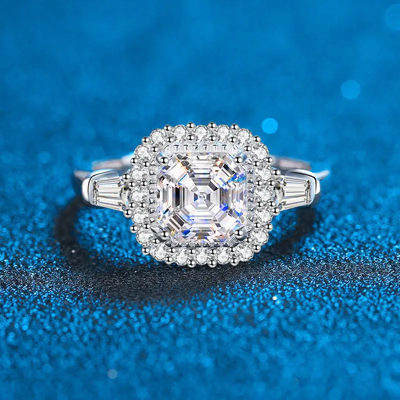 2CT Asscher Cut Moissanite Engagement Ring – Halo Design in 925 Sterling Silver, Non Tarnish Jewelry, Elegant Gift for Her, Sparkly Dream Promise Rings & Engagementrings for Wedding or Anniversary